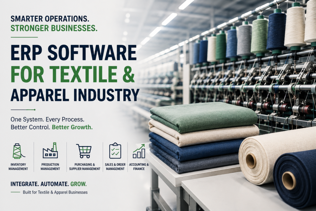 ERP software for textile and apparel businesses to manage production, inventory, purchasing, sales, and accounting.